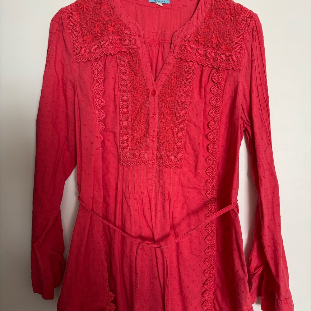 Anthropologie Coral Embroidered Blouse